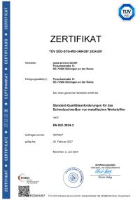 Standard-Qualitätsanforderungen für das Schmelzschweißen von metallischen Werkstoffen nach EN ISO 3834-3